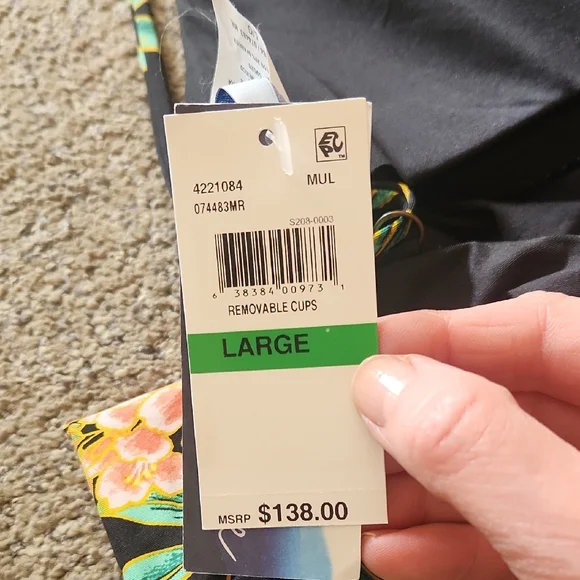 Floral Wrap One-Piece Swimsuit - Black with Tropical Print - Picture 2 of 8